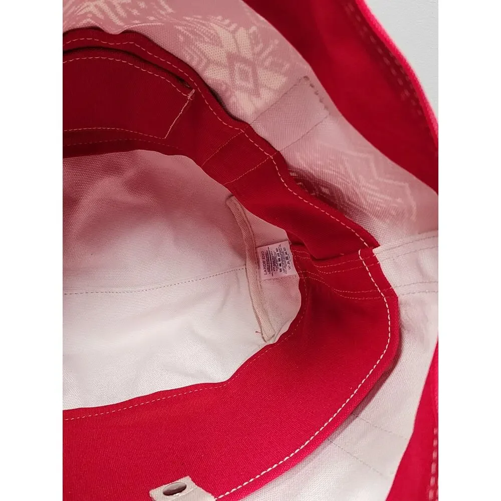 Lands End Medium Size Nordic Snowflake Red Canvas Zip Tote